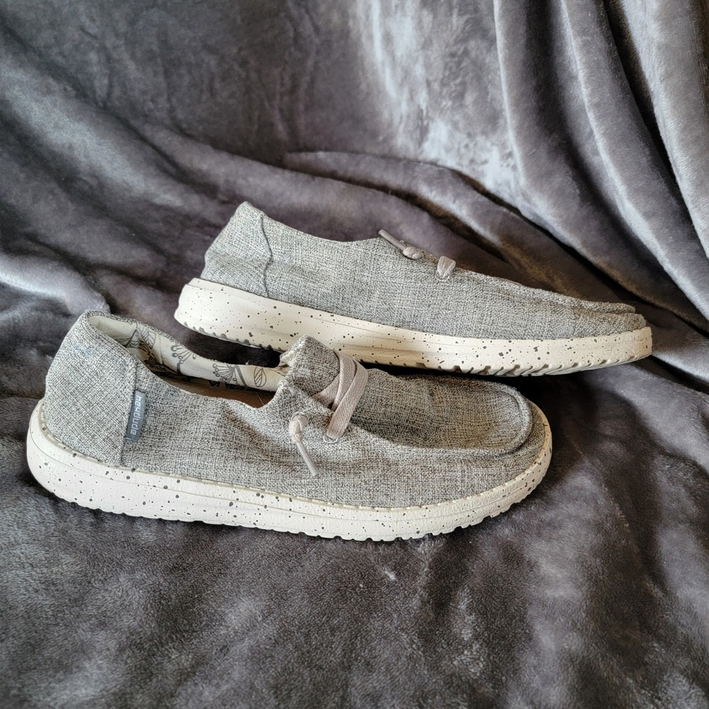 Hey Dude Wendy L Linen Shoes Womens 7 Iron Grey Excellent Speckled Sole Loafers